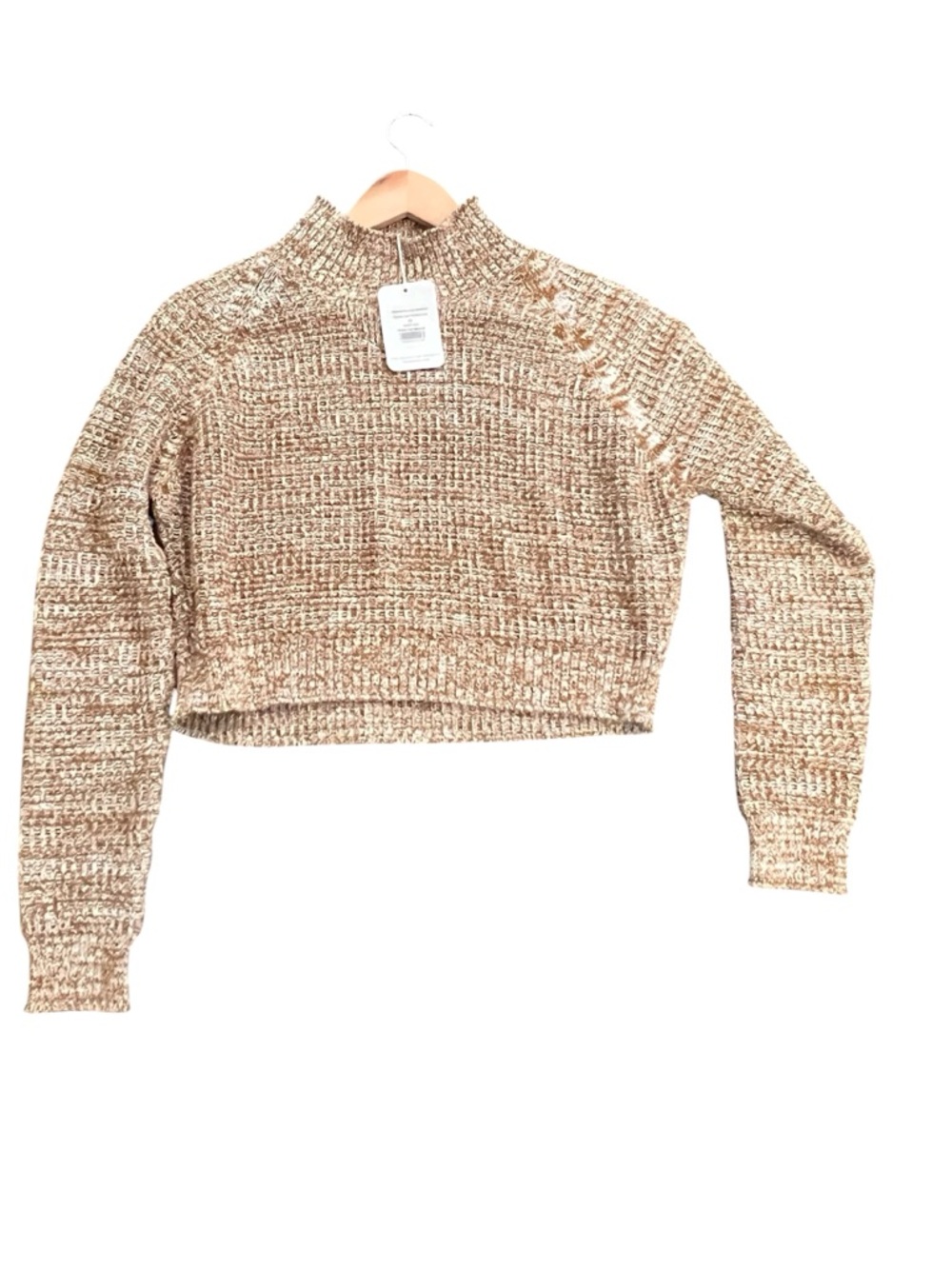 Fin & Vince Marled Cream & Brown Cropped Turtleneck Sweater